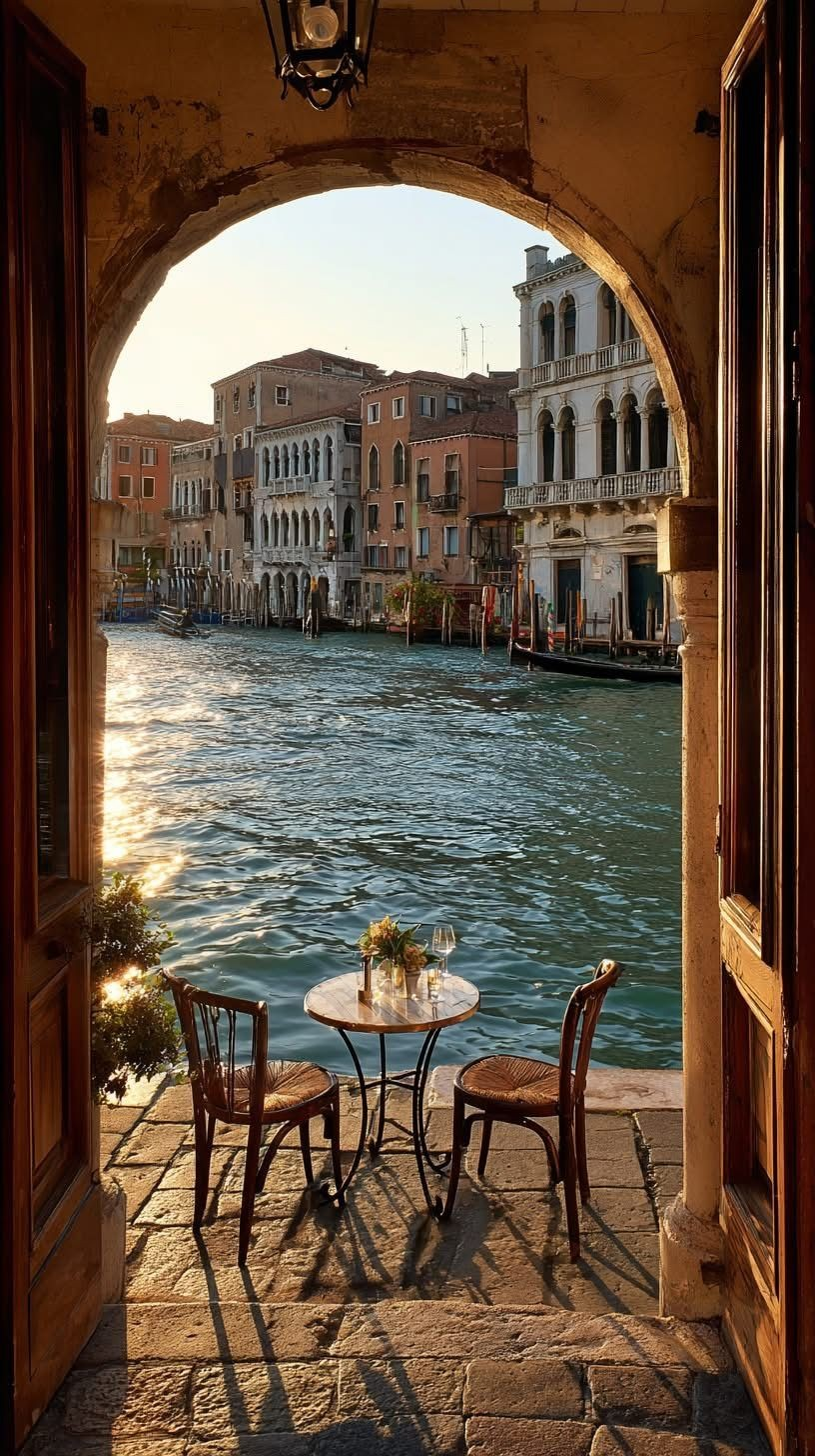 Venice canal view through archway